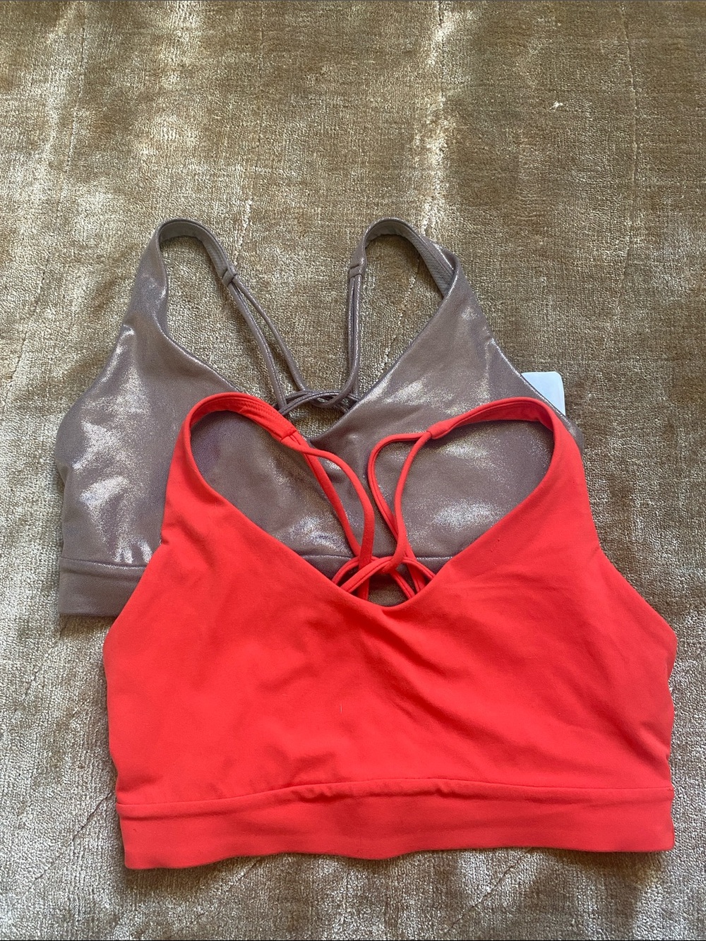 Athleta solace bra set in Red and Taupe